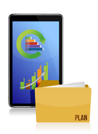 tablet with business charts and folder illustration designのイラスト素材