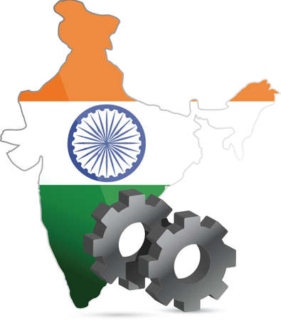 india map flag and gears illustration design over whiteのイラスト素材