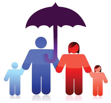 Protected family anger an umbrella concept illustration designのイラスト素材