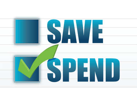 save vs spend checkmark selection illustration designのイラスト素材