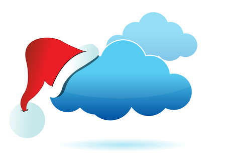 cloud computing illustration with a christmas hat designの写真素材