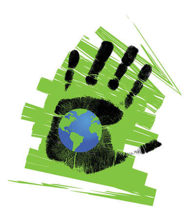 Eco Handprint and globe illustration design over whiteのイラスト素材