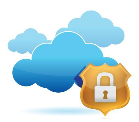 computer cloud protected by gold shield illustrationのイラスト素材