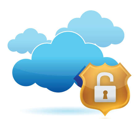 computer cloud unprotected by gold shield illustrationのイラスト素材