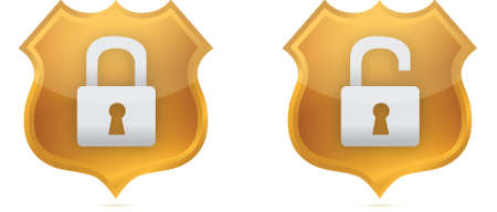lock and unlock gold shields over white backgroundのイラスト素材