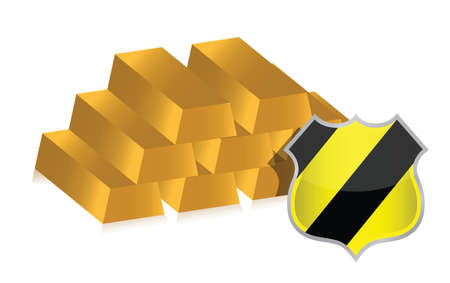 Gold bars protected by shield illustration designのイラスト素材