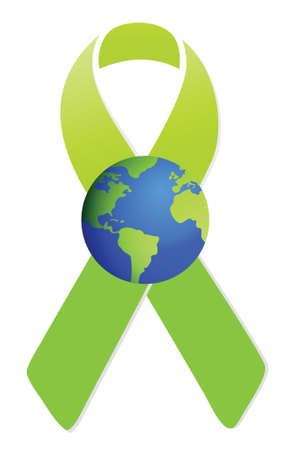 green ribbon and globe illustration design over whiteのイラスト素材