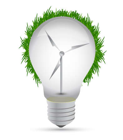 Windmill eco lightbulb illustration design over whiteの写真素材