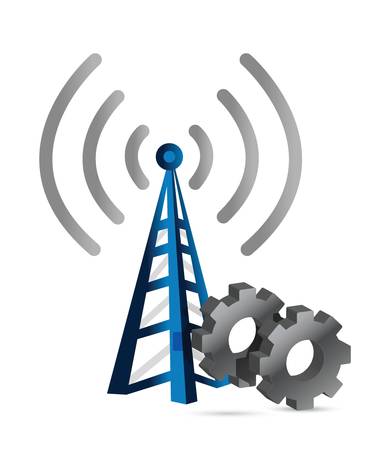 industrial gears over a wifi tower illustration designのイラスト素材