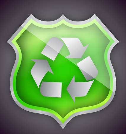 Green Glass recycle shield illustration design over blackの写真素材