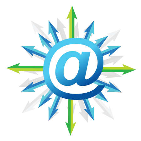 Mail symbol with arrows pointing to different directions illustrationsのイラスト素材