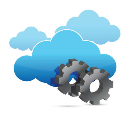 cloud computing and industrial gears over whiteのイラスト素材