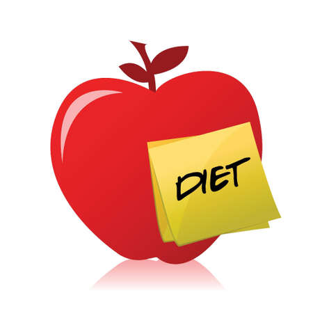 apple with a post it with the word diet in frontのイラスト素材