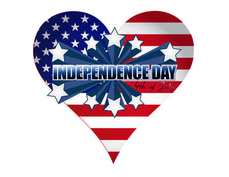 Independence day heart illustration over white backgroundの写真素材