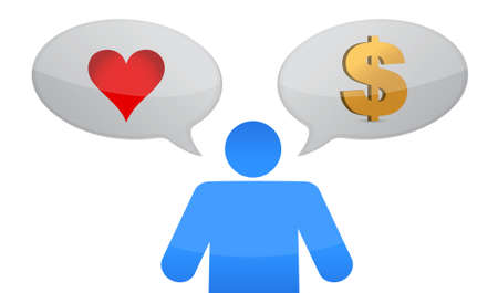 love vs money icon decision illustration design over whiteの写真素材