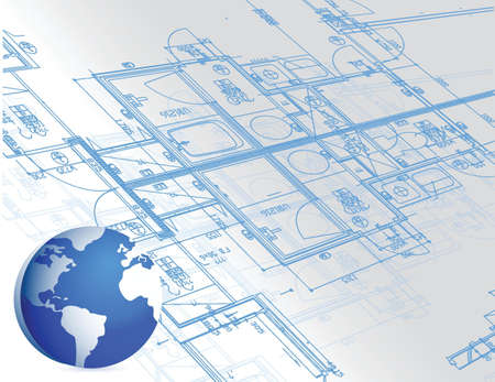 blueprint and globe illustration design white backgroundのイラスト素材