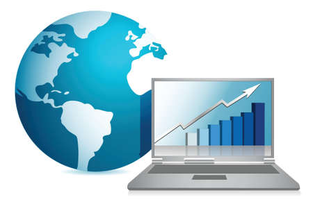 globe and business laptop illustration design over white backgroundのイラスト素材