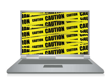 Laptop with caution illustration design over whiteのイラスト素材