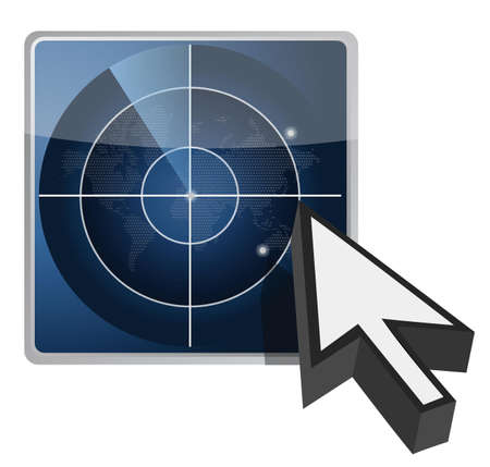 blue radar button illustration and cursor over whiteのイラスト素材