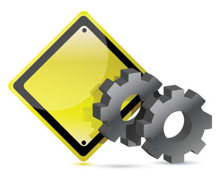yellow street sign with gears illustration designのイラスト素材