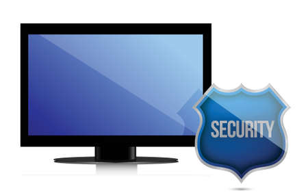 monitor with security shield illustration design over whiteのイラスト素材