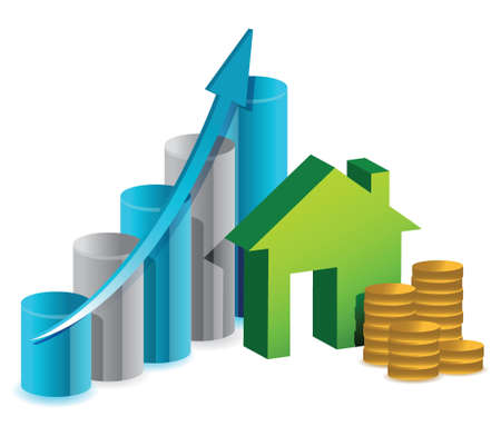 house graph and coins illustration design over whiteのイラスト素材