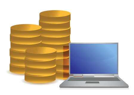 coins and laptop illustration design over white backgroundのイラスト素材