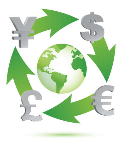 globe with currency symbols around over a quite backgroundのイラスト素材