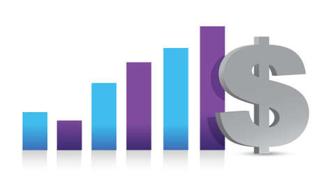 business graph and currency sign over white backgroundのイラスト素材