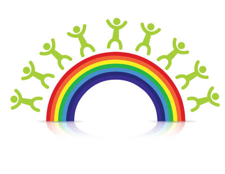 people around a rainbow illustration design over whiteのイラスト素材