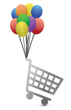 shopping cart flying away illustration design over whiteのイラスト素材