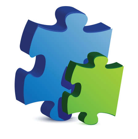 blue and green puzzle pieces illustration designのイラスト素材