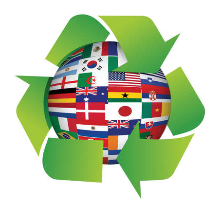 globe flags recycle illustration design over white backgroundのイラスト素材