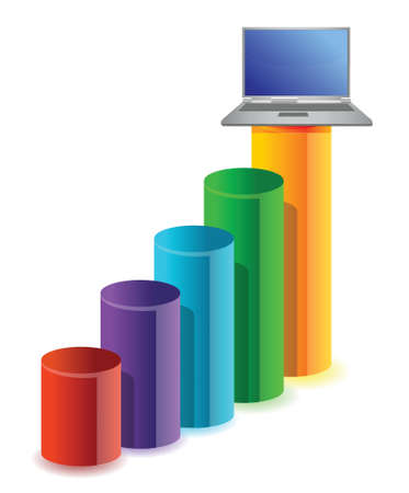 business graph and laptop illustration design over whiteのイラスト素材