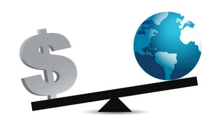 money and world on a balance illustration designのイラスト素材