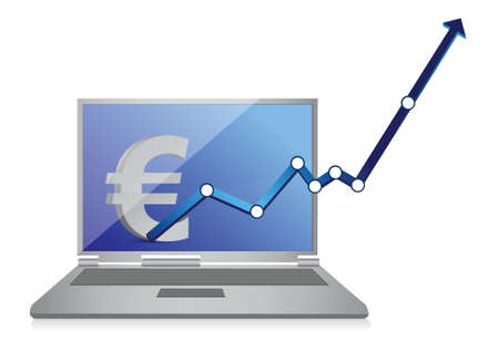 euro currency graph and laptop illustration design over a white backgroundのイラスト素材