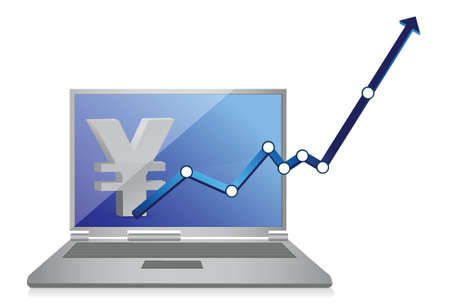 yen currency graph and laptop illustration design over a white backgroundのイラスト素材
