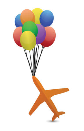balloons and plane illustration design over a white backgroundのイラスト素材