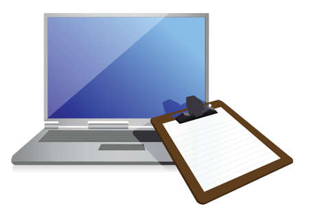 clipboard and laptop illustration design over a white backgroundのイラスト素材