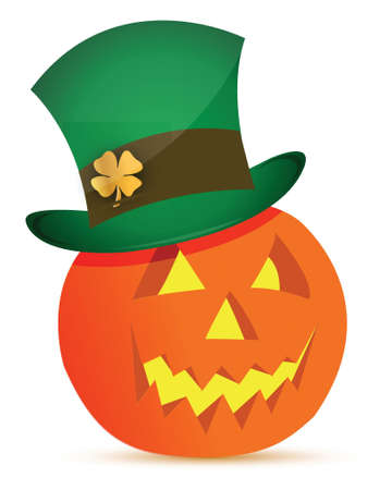 halloween pumpkin and saint patricks hat illustration designのイラスト素材