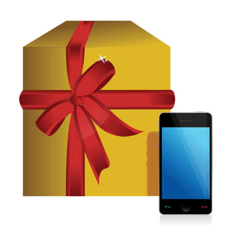 gift box and phone illustration design over whiteのイラスト素材