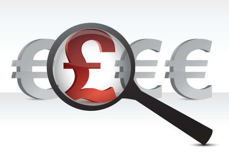 euros and pound currency under magnify illustration designのイラスト素材