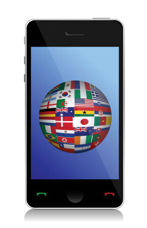 phone and flag globe illustration design over a white backgroundのイラスト素材