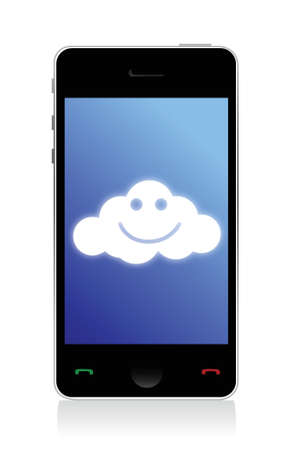phone connected to a happy cloud illustration design over whiteのイラスト素材