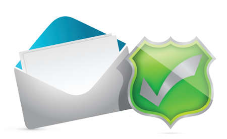 mail and shield of approval illustration design over whiteのイラスト素材