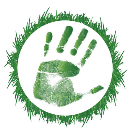 grass and handprint illustration design over a white backgroundのイラスト素材