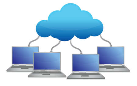 laptops connected to cloud illustration design over whiteのイラスト素材