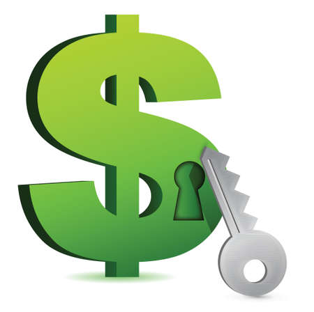 dollar lock and key illustration design over whiteのイラスト素材