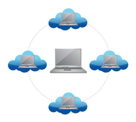 Cloud computing concept network laptop illustration design over white