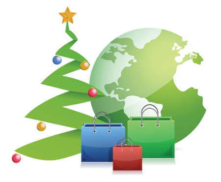 christmas tree globe and presents illustration design over whiteのイラスト素材